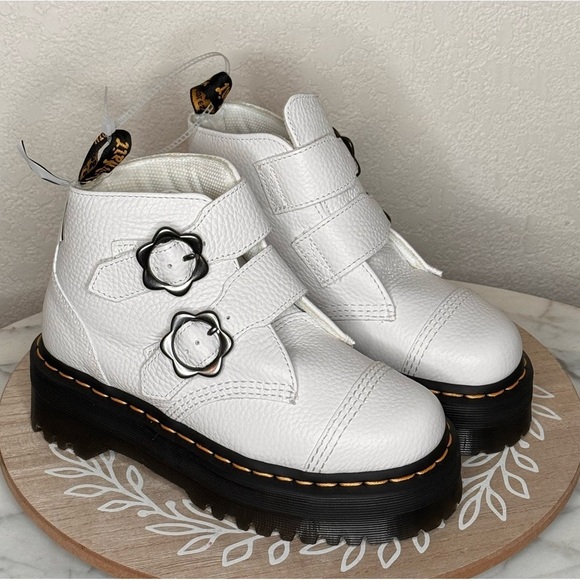 Dr. Martens White Ankle Boots with Black Soles - Picture 5 of 7